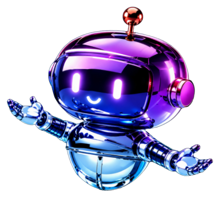 Purple and blue 3D AI robot representing intelligent automation